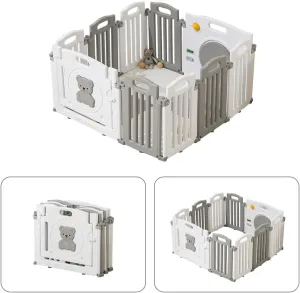 10 Panel Foldable & Modular Baby Playpen | Ball Pool | Grey and White | Optional Foam Mats