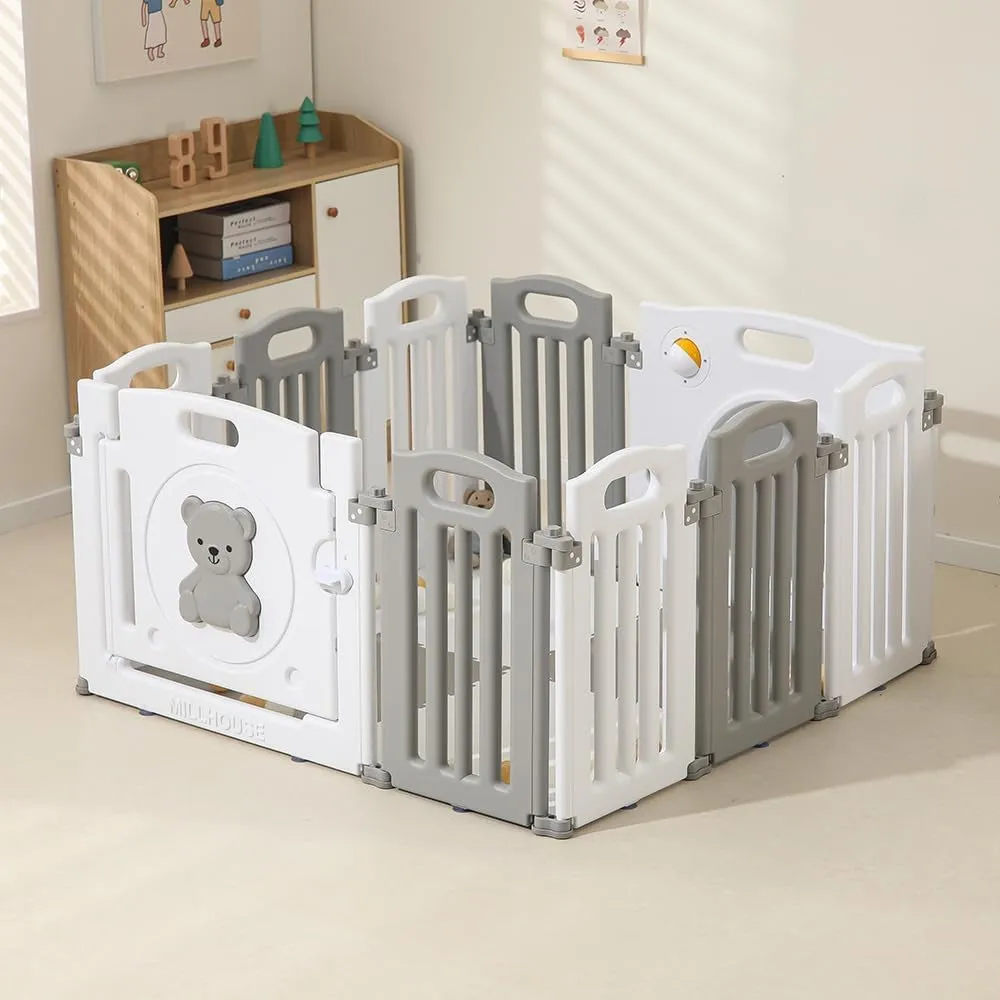 10 Panel Foldable & Modular Baby Playpen | Ball Pool | Grey and White | Optional Foam Mats