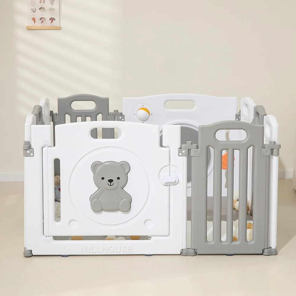 10 Panel Foldable & Modular Baby Playpen | Ball Pool | Grey and White | Optional Foam Mats