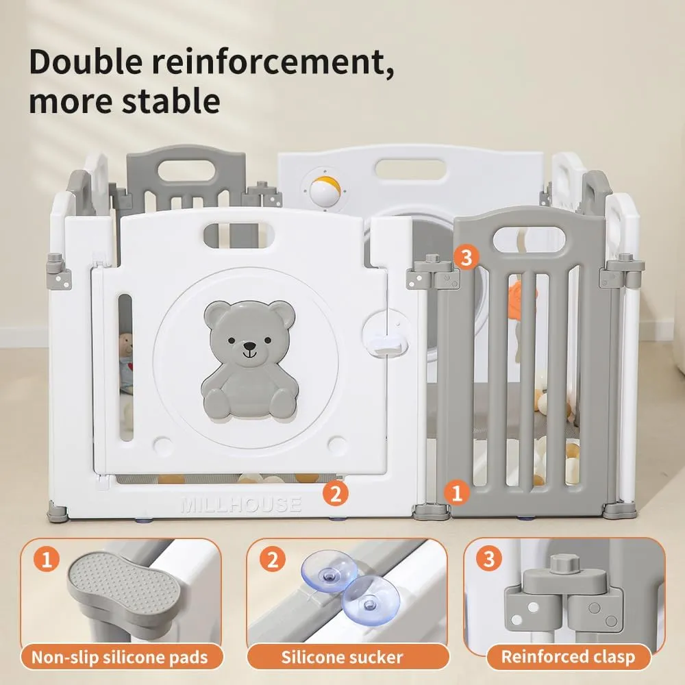 10 Panel Foldable & Modular Baby Playpen | Ball Pool | Grey and White | Optional Foam Mats