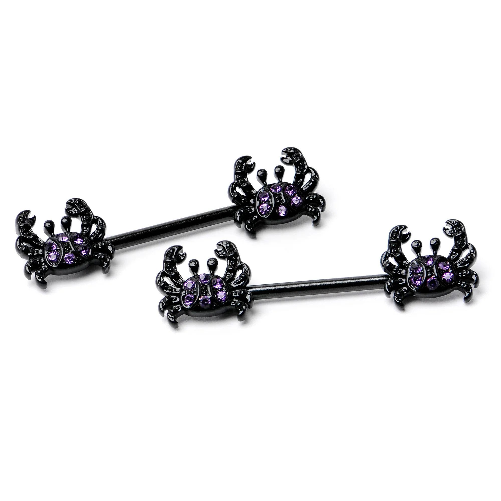 14 Gauge 9/16 Purple Gem Black Chic Crab Barbell Nipple Ring Set