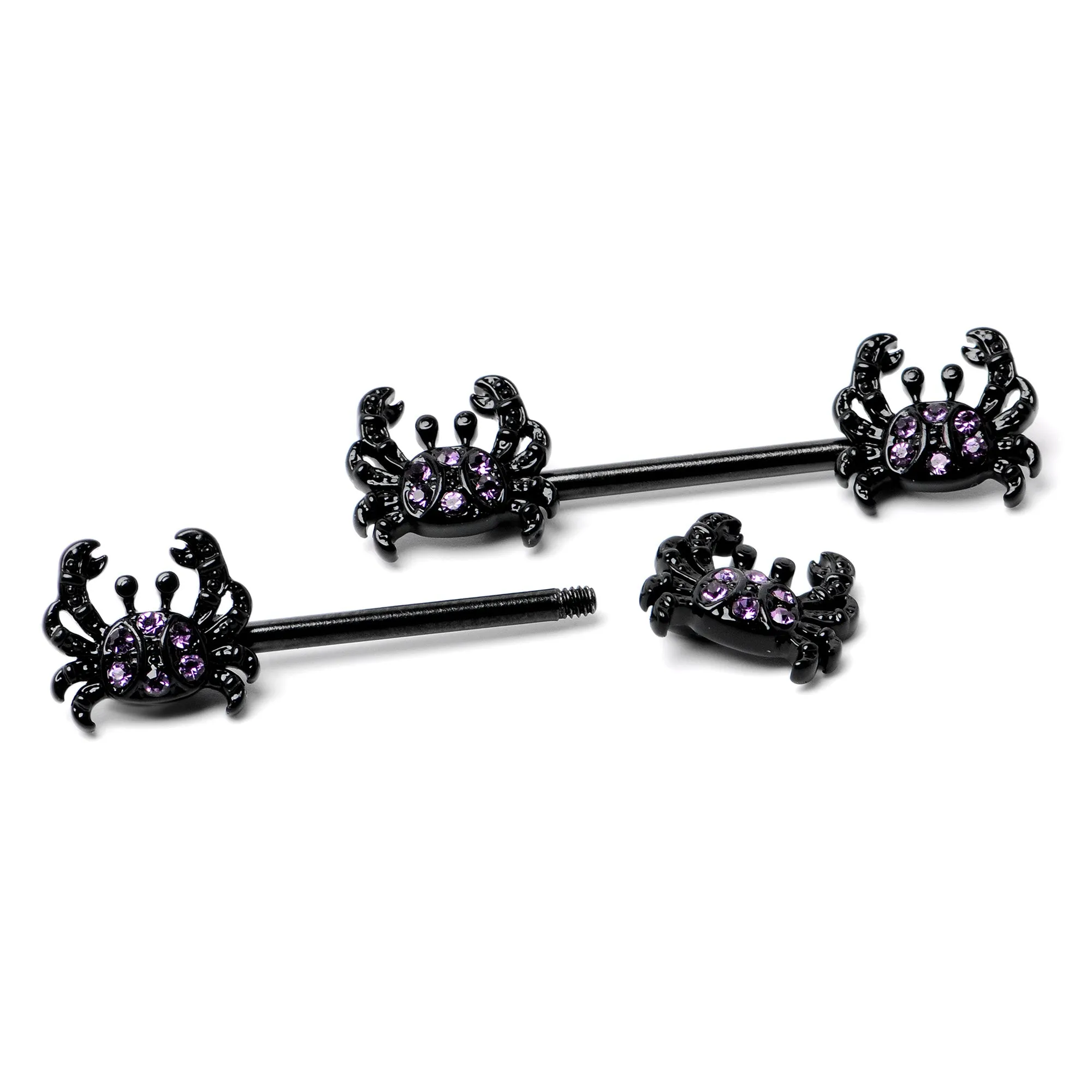 14 Gauge 9/16 Purple Gem Black Chic Crab Barbell Nipple Ring Set