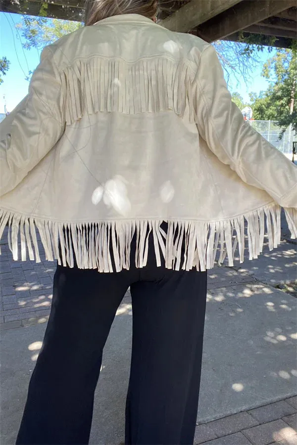 2X, 3X : Ivory suede fringe jacket turquoise buttons