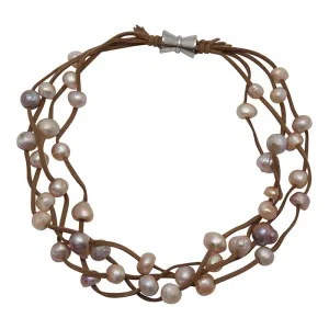 602-09-22 | TAN SUEDE 4-STRAND MULTI PEARL NECKLACE
