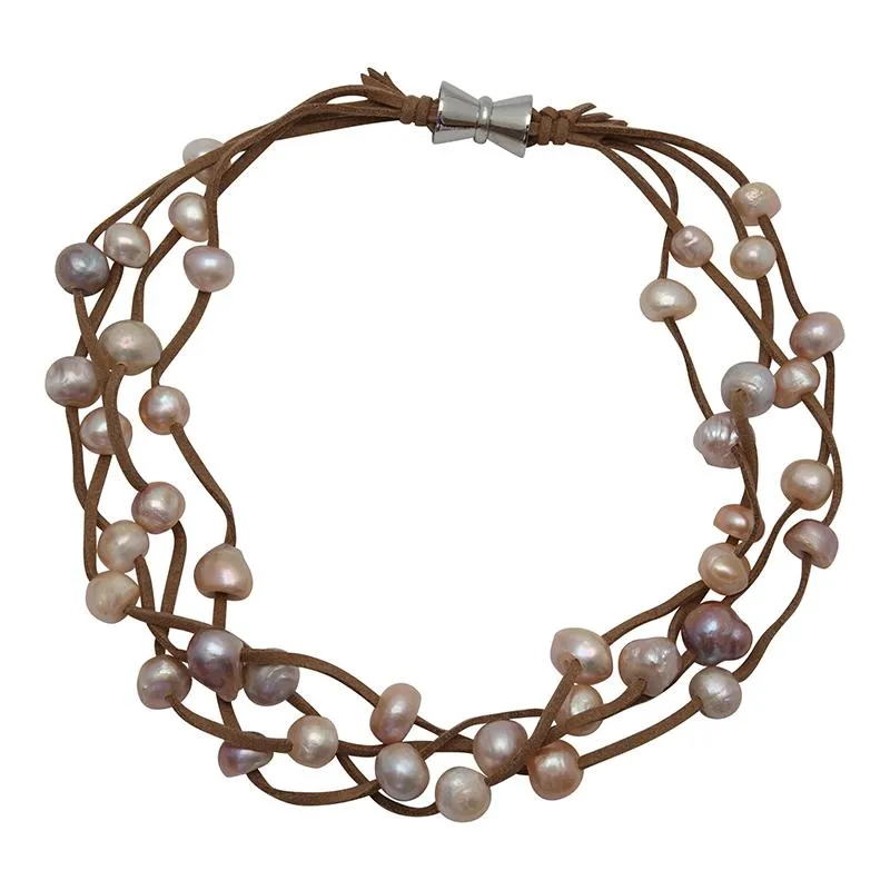 602-09-22 | TAN SUEDE 4-STRAND MULTI PEARL NECKLACE