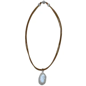 605-22 | TAN SUEDE CHOKER w/STONE PEARL