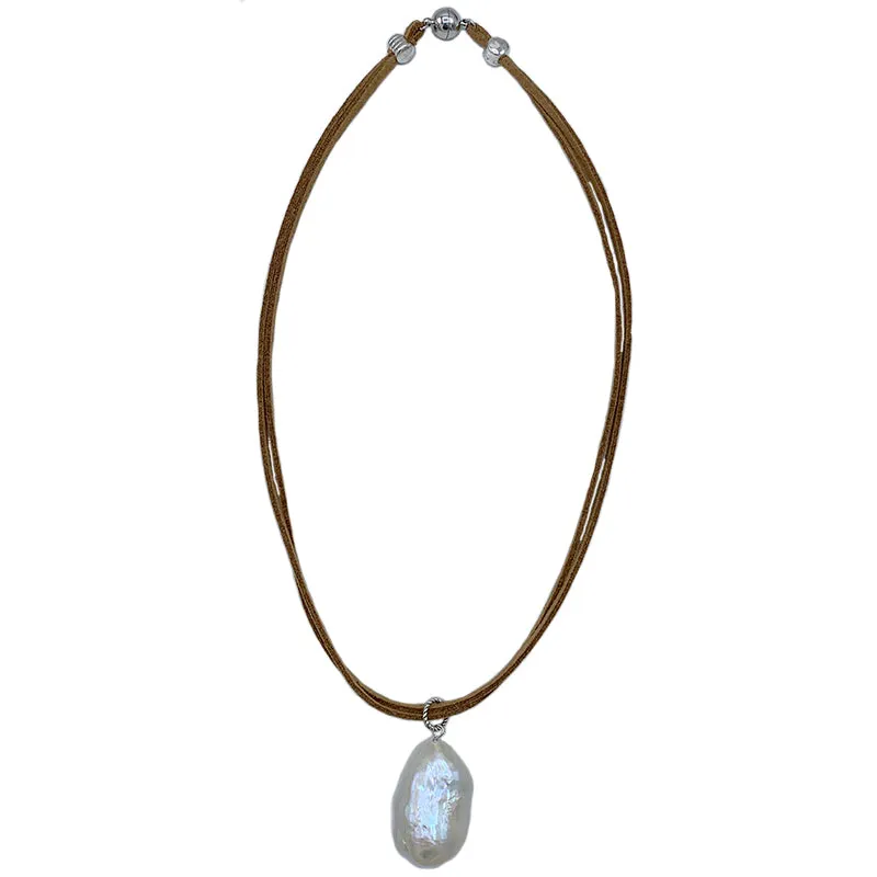 605-22 | TAN SUEDE CHOKER w/STONE PEARL