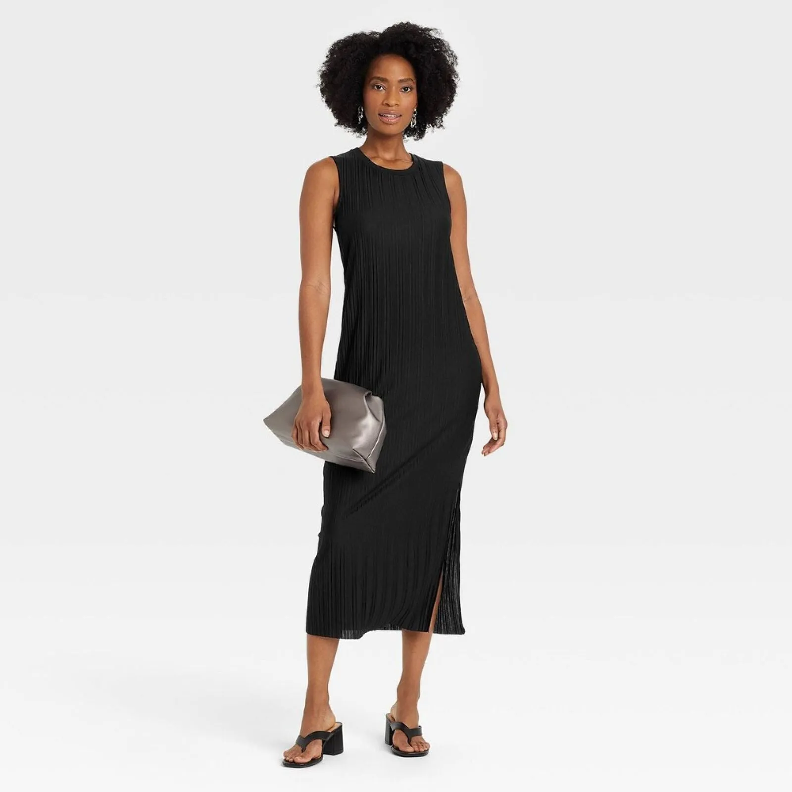 A New Day Women's Sleeveless Plisse Knit Dress 84139437 Black L