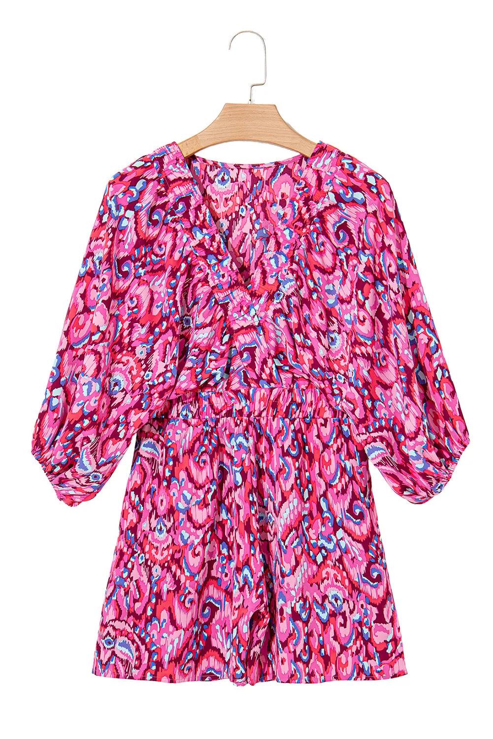Abstract Print Batwing Sleeve V Neck High Waist Romper