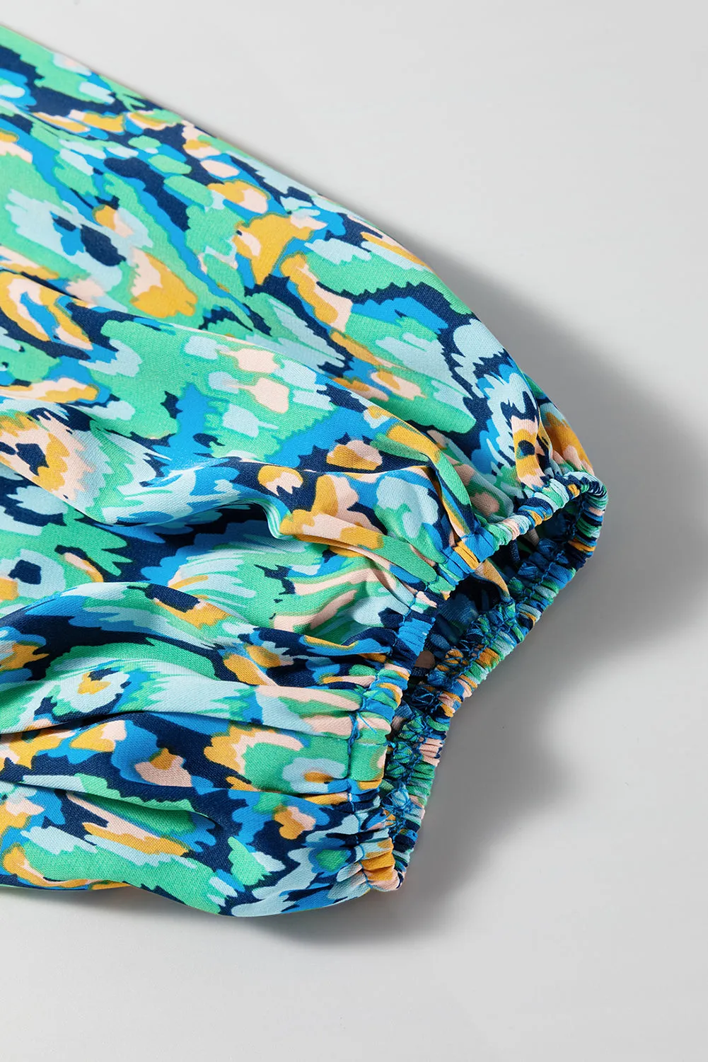 Abstract Print Batwing Sleeve V Neck High Waist Romper