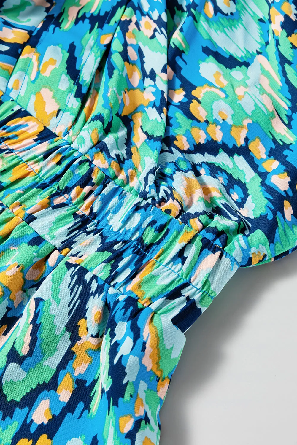 Abstract Print Batwing Sleeve V Neck High Waist Romper