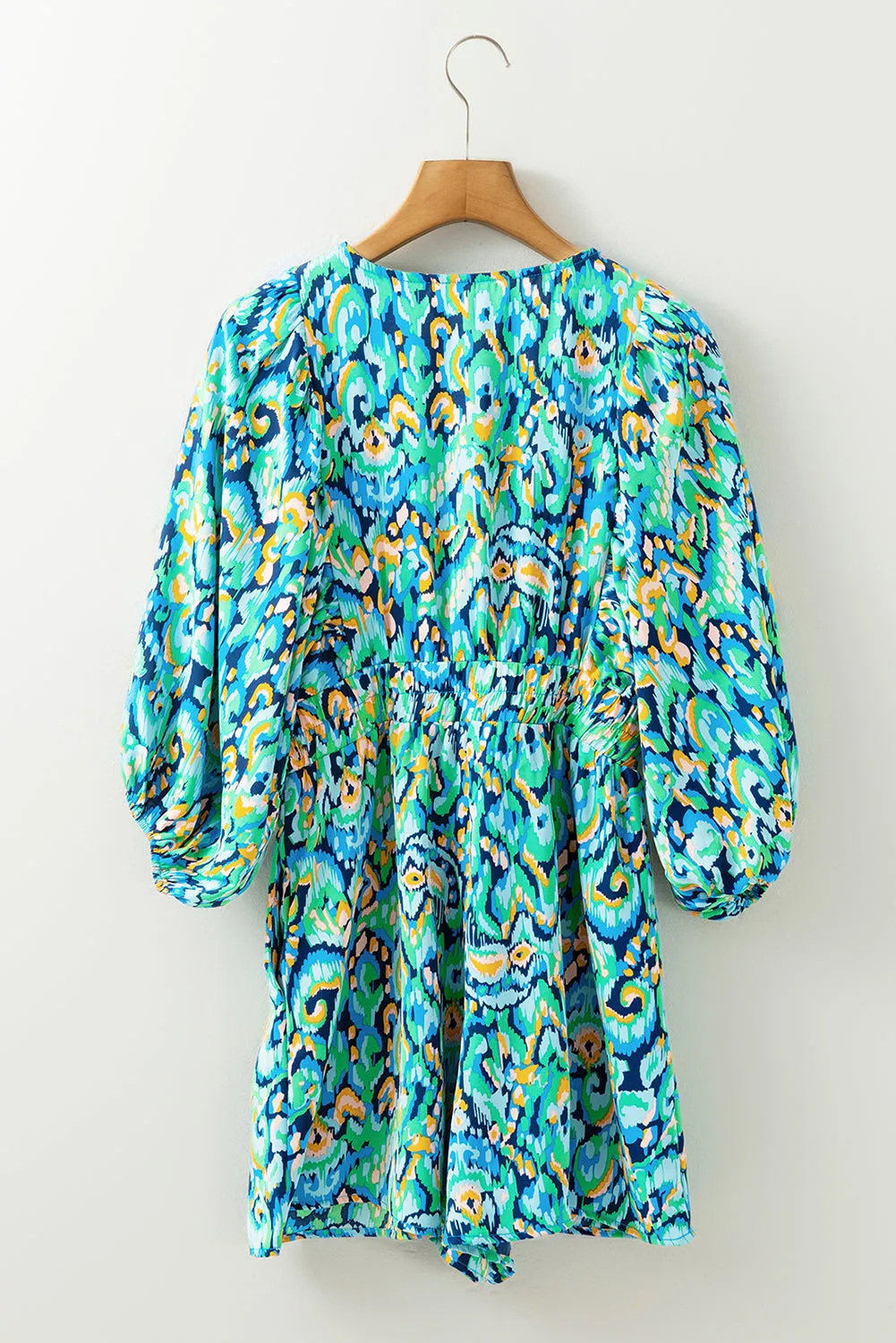 Abstract Print Batwing Sleeve V Neck High Waist Romper