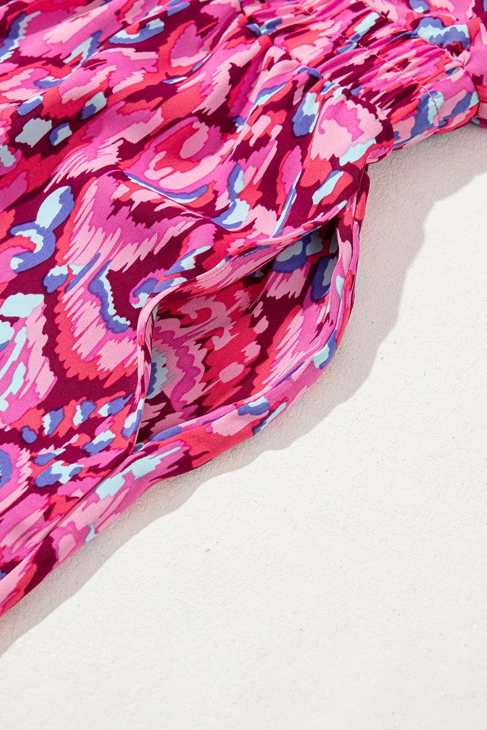 Abstract Print Batwing Sleeve V Neck High Waist Romper