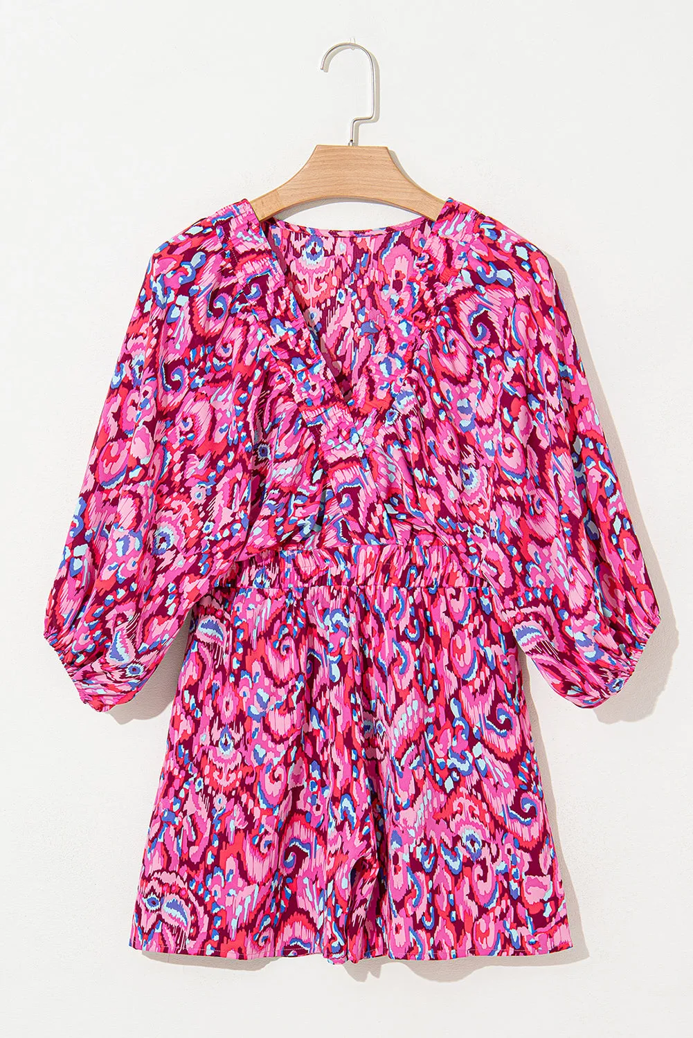 Abstract Print Batwing Sleeve V Neck High Waist Romper