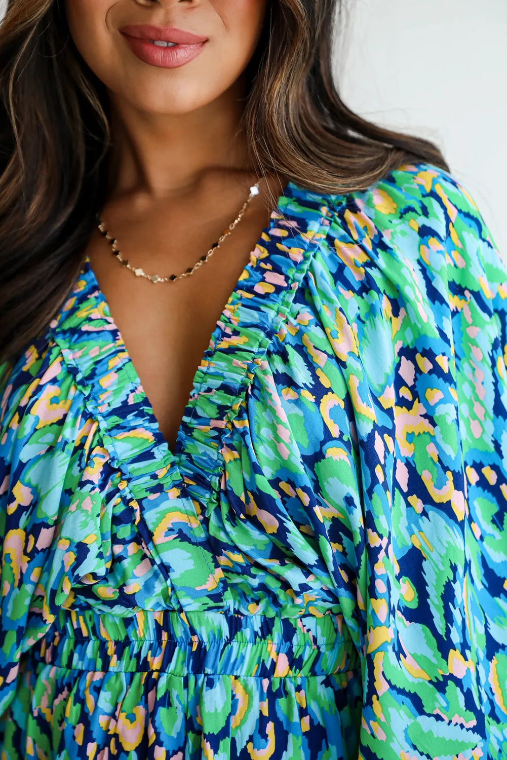 Abstract Print Batwing Sleeve V Neck High Waist Romper