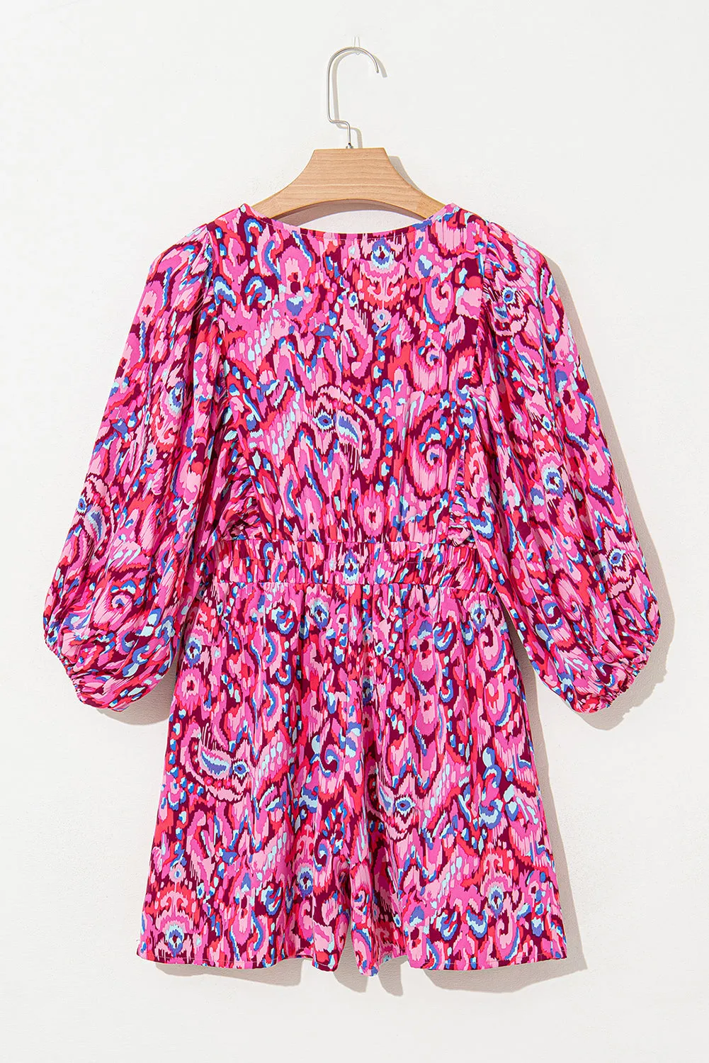 Abstract Print Batwing Sleeve V Neck High Waist Romper