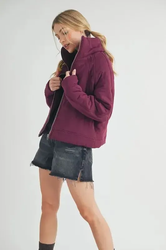 Aemi Co Zip Up Raglan Sleeve Quilted Jacket