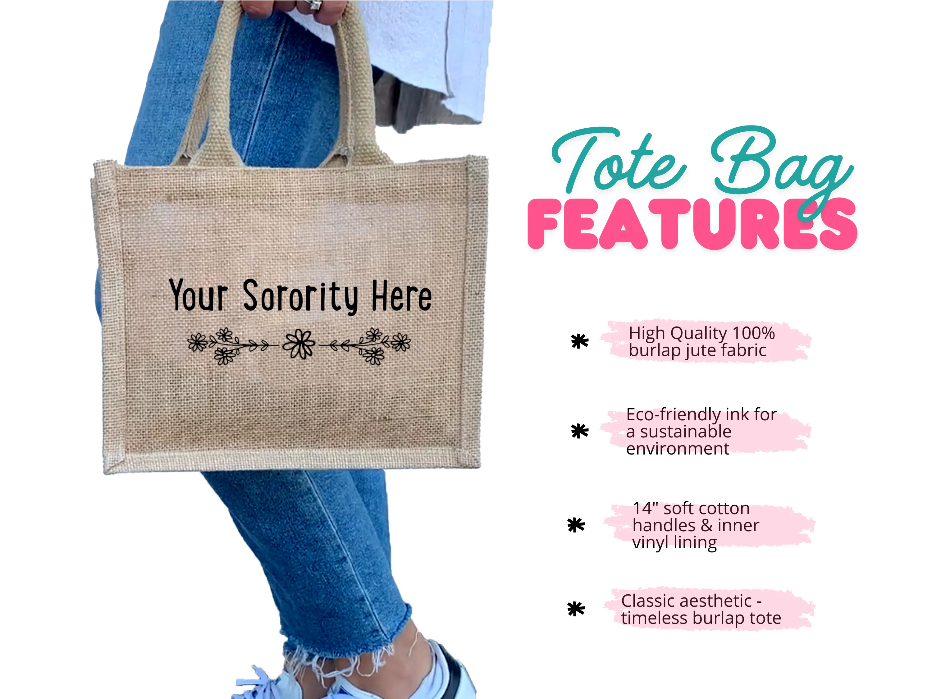 Alpha Gamma Delta Floral Burlap Sorority Tote Bag – Perfect for Greek Life and College
