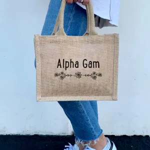 Alpha Gamma Delta Floral Burlap Sorority Tote Bag – Perfect for Greek Life and College