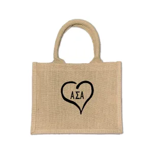 Alpha Sigma Alpha Heart and Sorority Letters Burlap Tote Bag