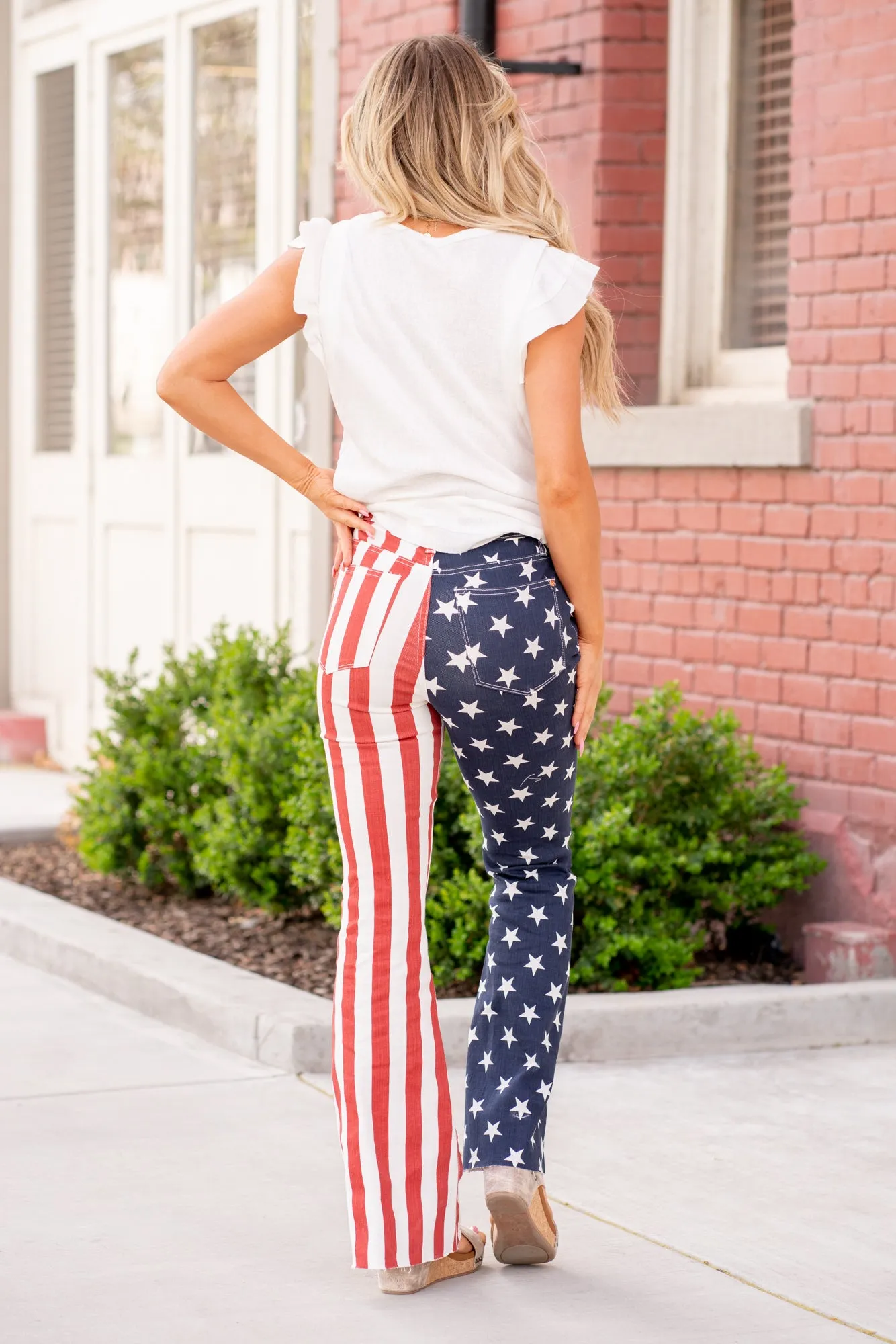 American Flag Print High Rise Flare