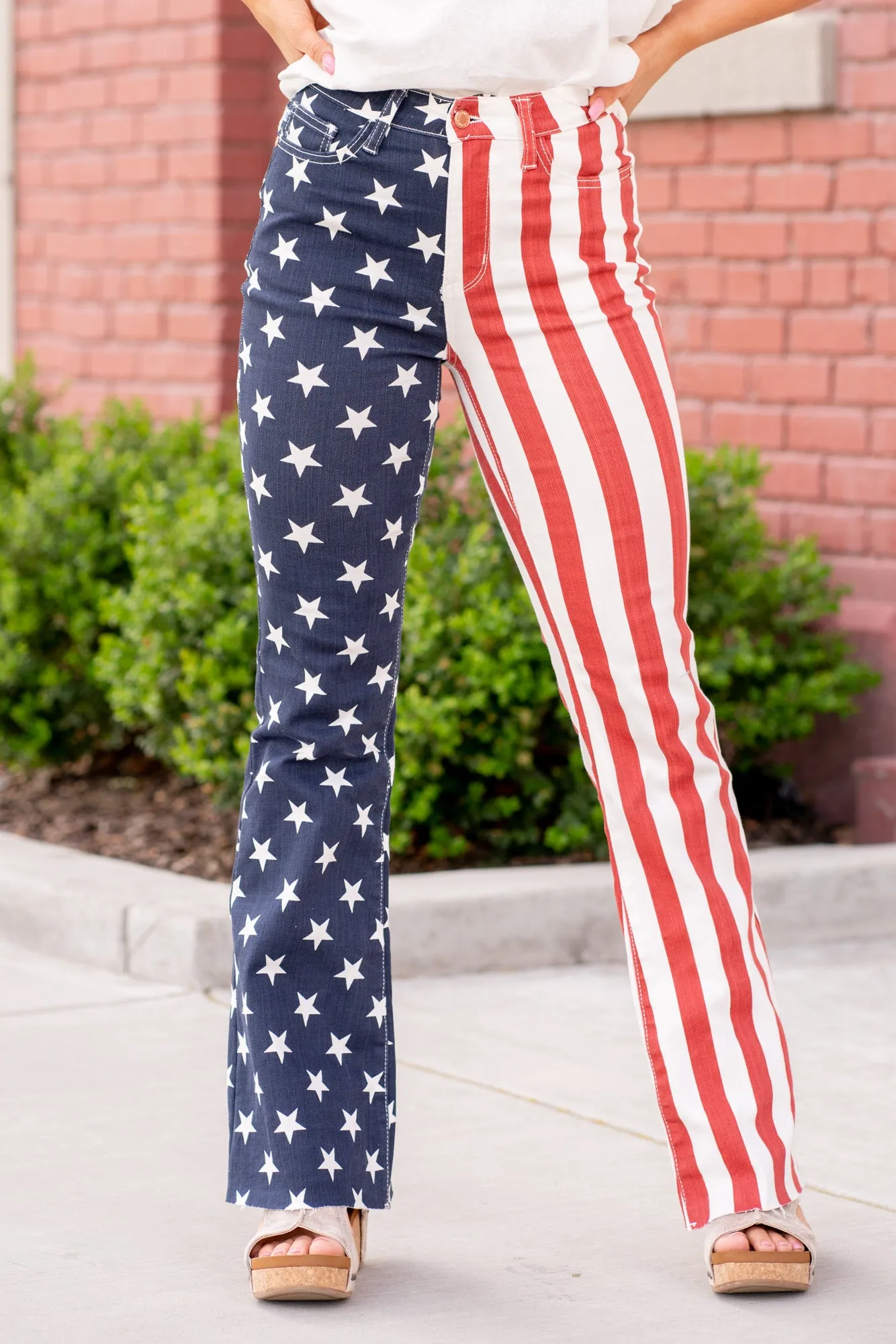 American Flag Print High Rise Flare