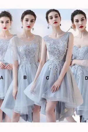 Anneprom Chic A-line Asymmetrical Scoop Tulle Applique Modest Prom Dress Bridesmaid Dress APB0111
