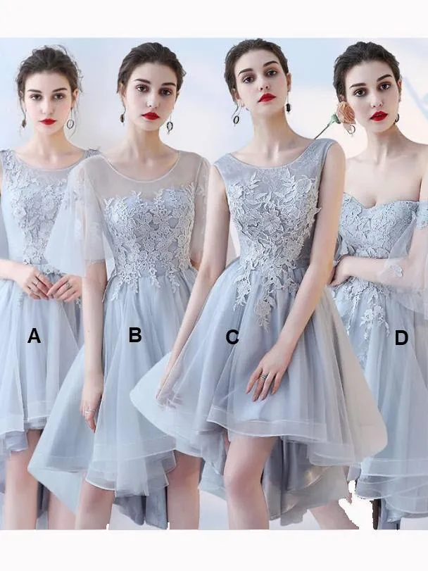 Anneprom Chic A-line Asymmetrical Scoop Tulle Applique Modest Prom Dress Bridesmaid Dress APB0111