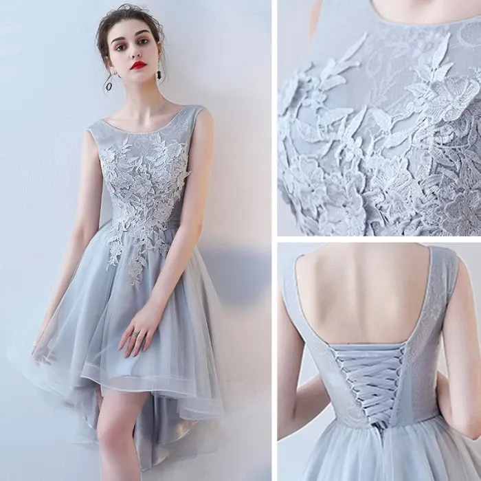 Anneprom Chic A-line Asymmetrical Scoop Tulle Applique Modest Prom Dress Bridesmaid Dress APB0111