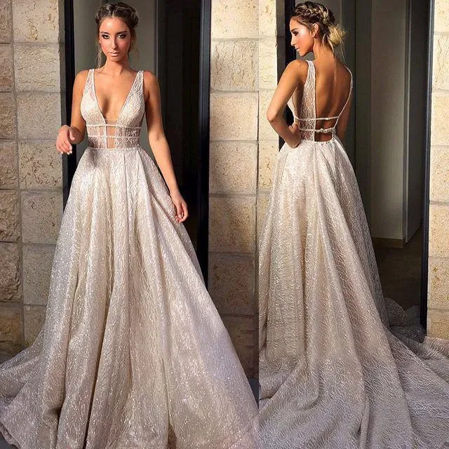Anneprom Chic A-line Prom Dress,Silver Tulle V-Neck Rhinestone Evening Dress Party Dress APP0365