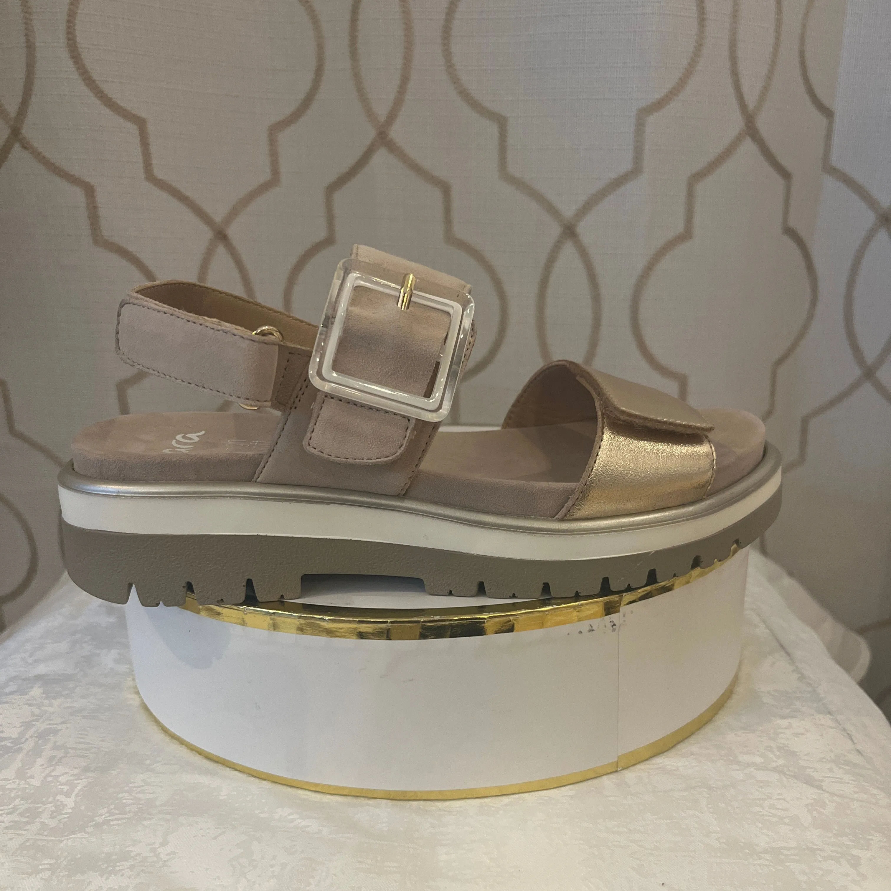 ARA MARBELLA GOLD METALLIC/SAND SUEDE SANDAL