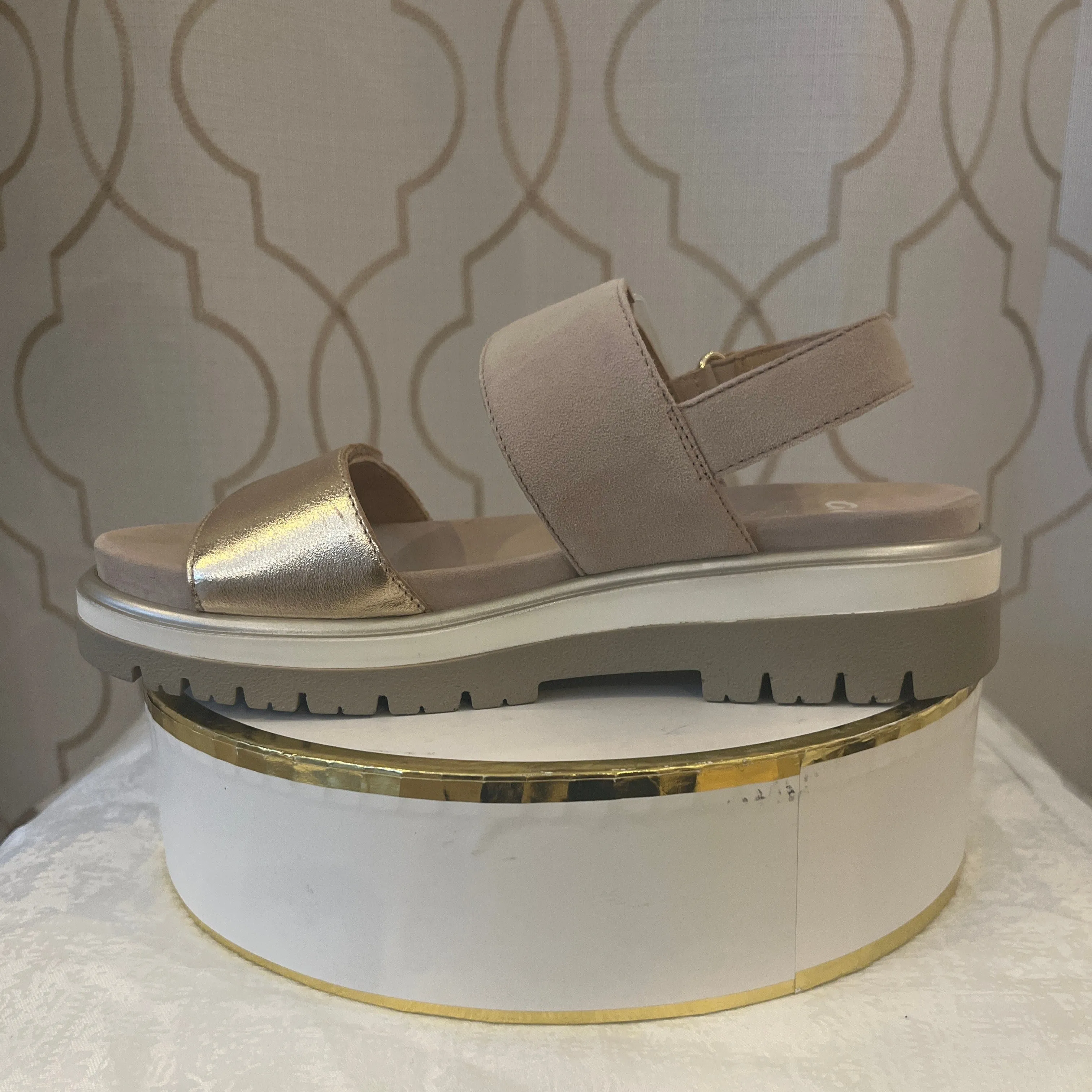 ARA MARBELLA GOLD METALLIC/SAND SUEDE SANDAL