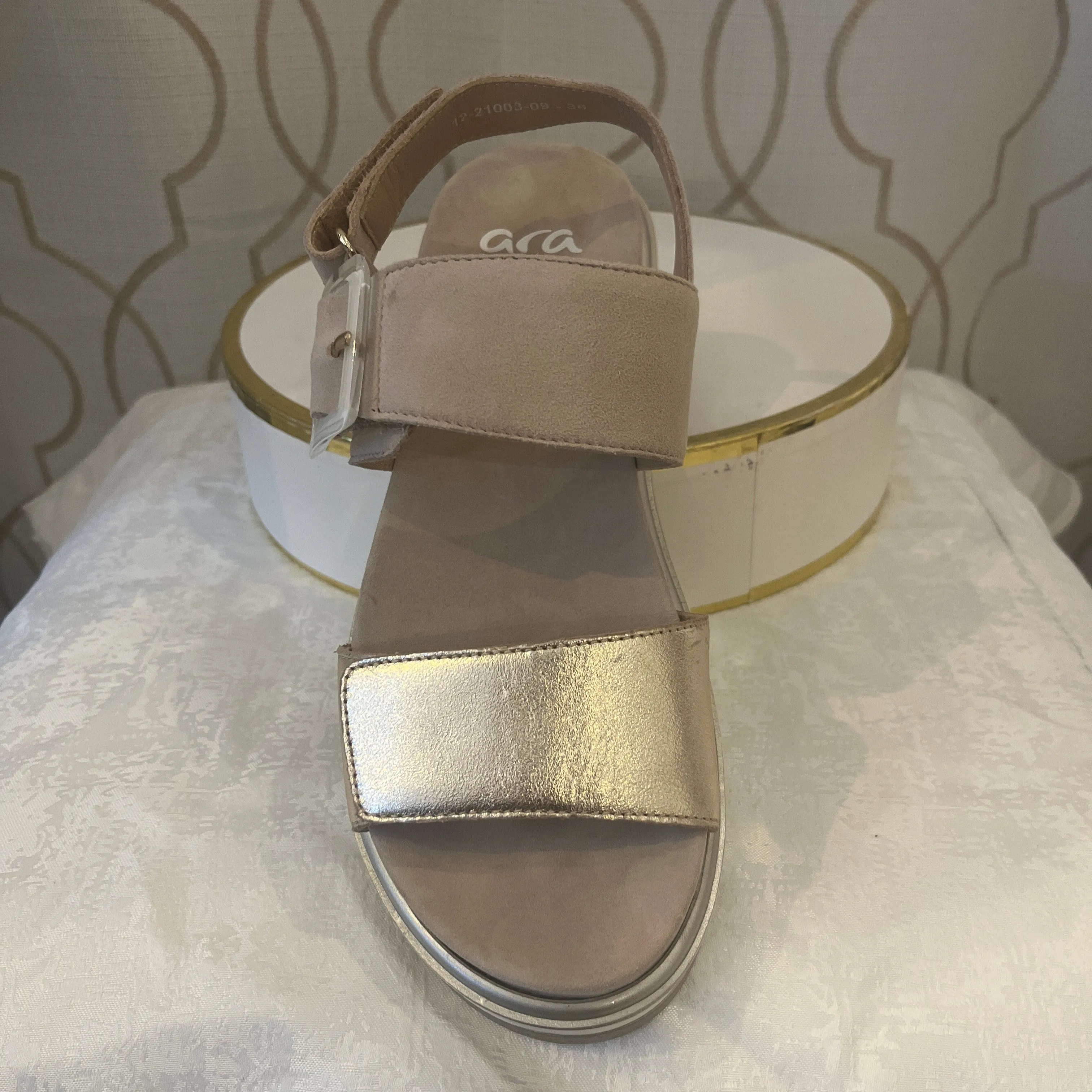 ARA MARBELLA GOLD METALLIC/SAND SUEDE SANDAL