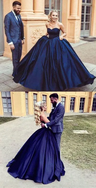 Ball Gown Sweetheart Burgundy Dark Navy Chic Prom Dress TP0991