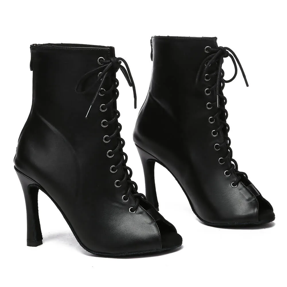 Black Open Toe Sexy Latin Ankle Booties