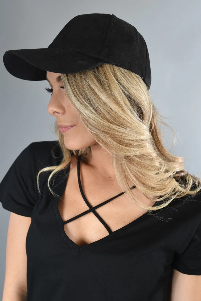 Black Suede Baseball Cap