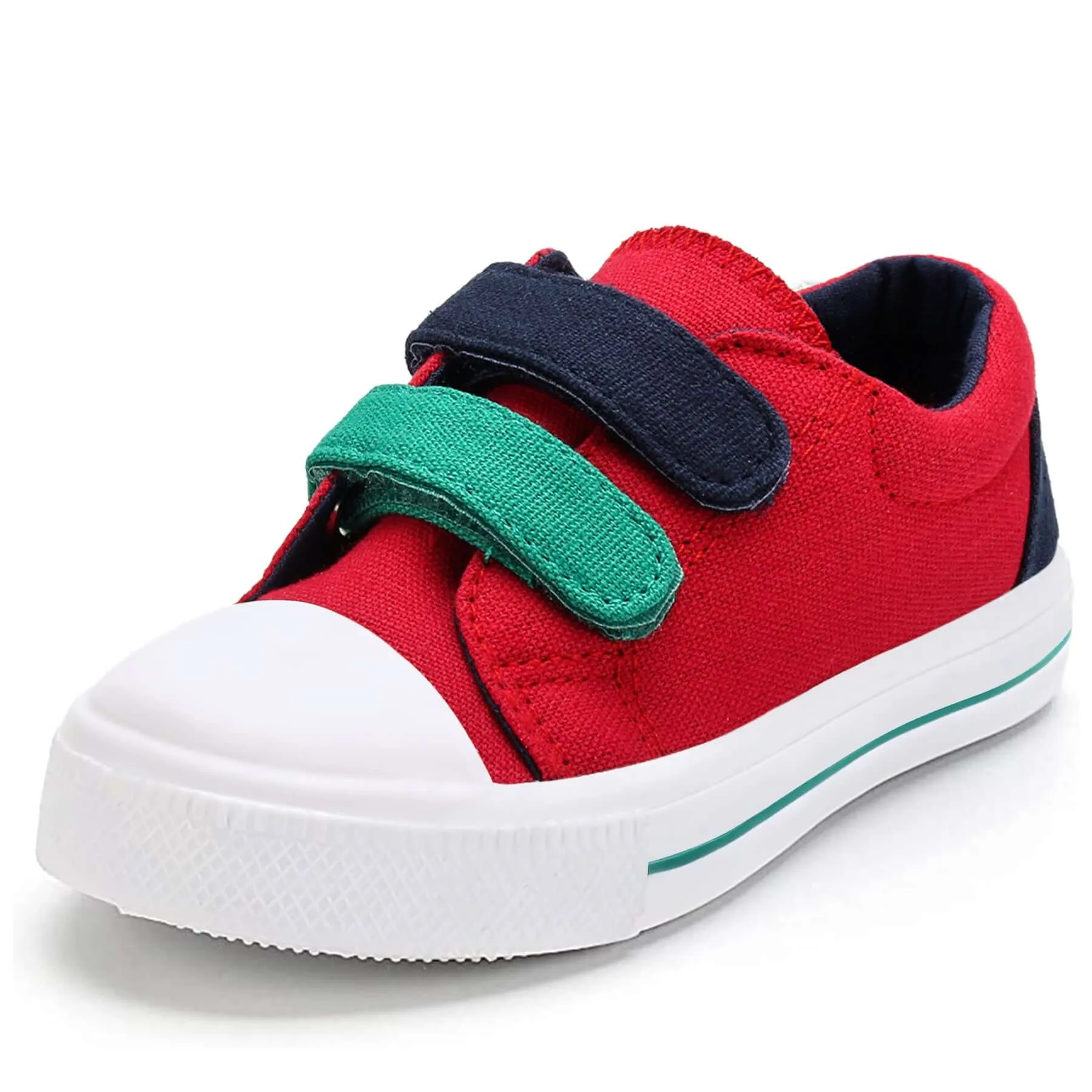 Blue and Green Velcro Red Canvas Sneakers