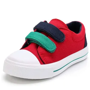 Blue and Green Velcro Red Canvas Sneakers
