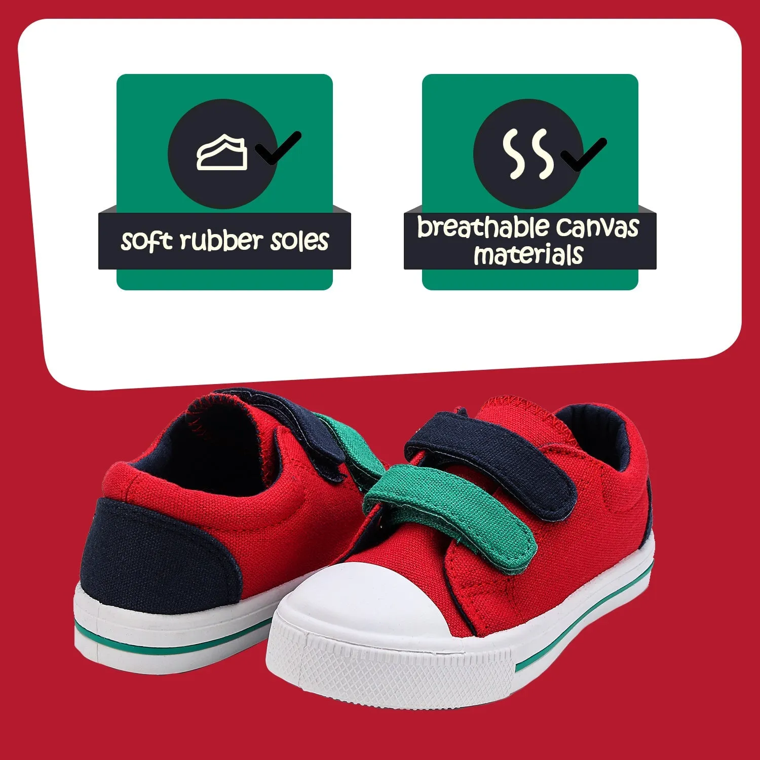 Blue and Green Velcro Red Canvas Sneakers