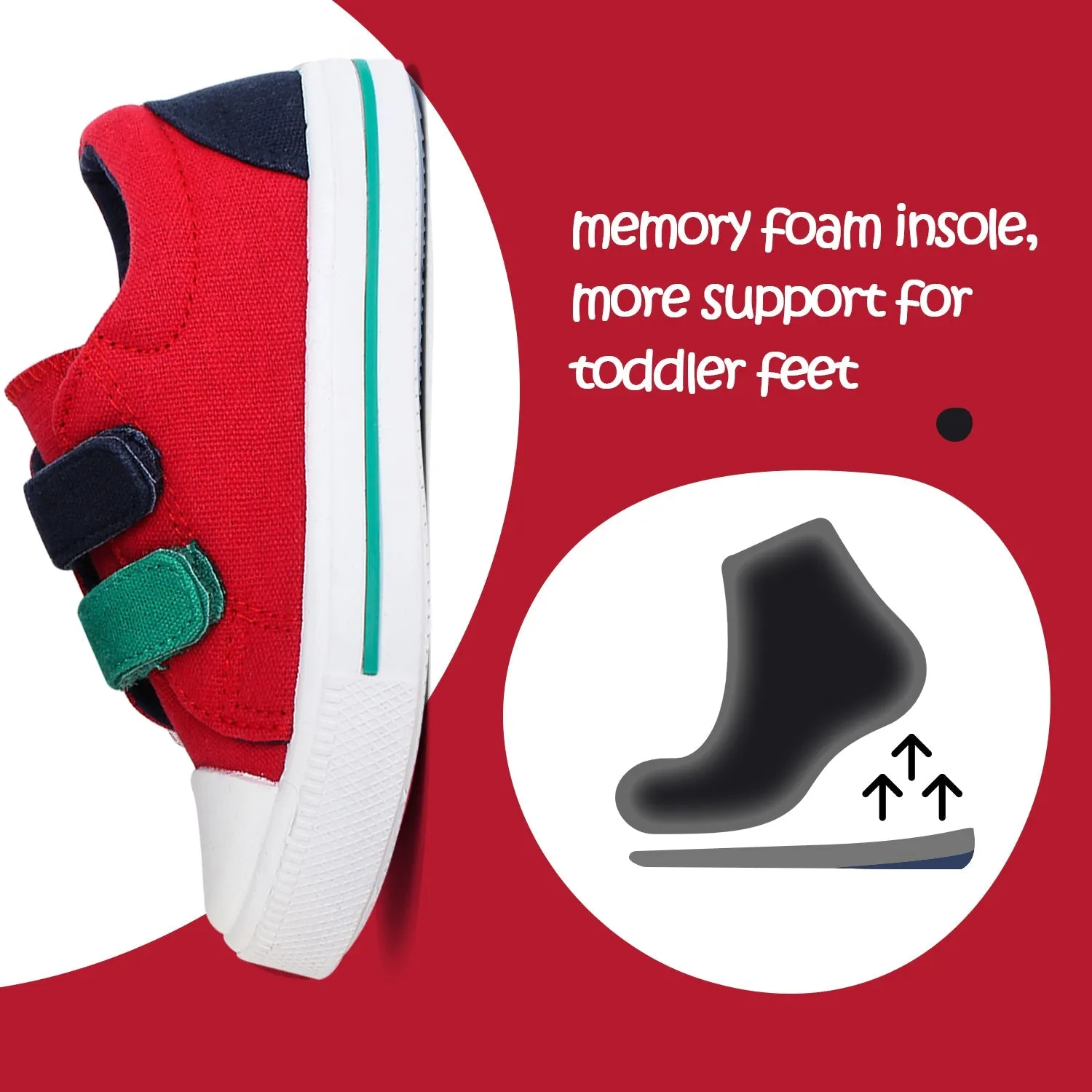 Blue and Green Velcro Red Canvas Sneakers