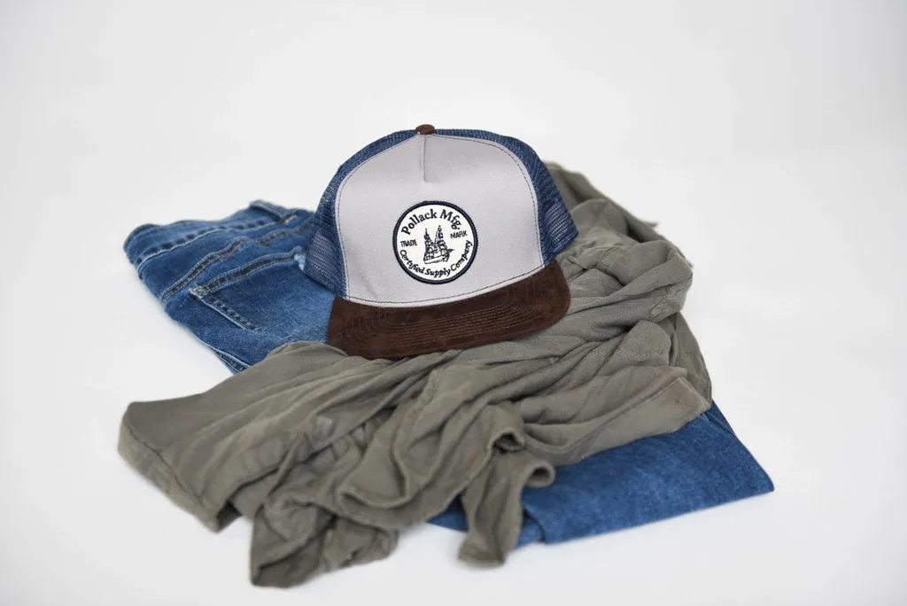 BLUE WITH BROWN SUEDE TRUCKER