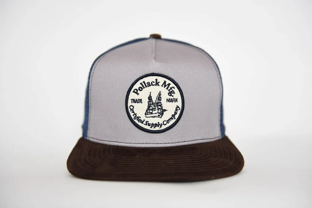 BLUE WITH BROWN SUEDE TRUCKER
