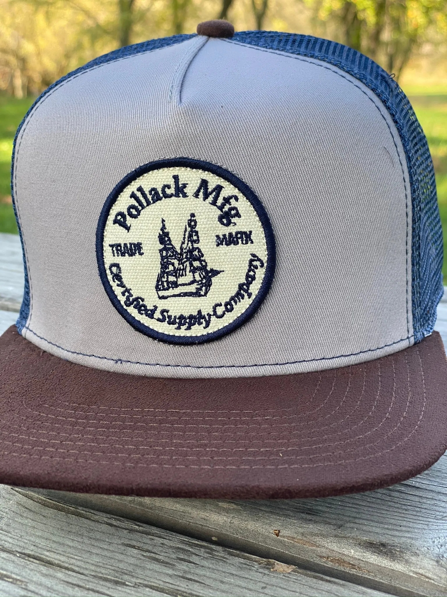 BLUE WITH BROWN SUEDE TRUCKER