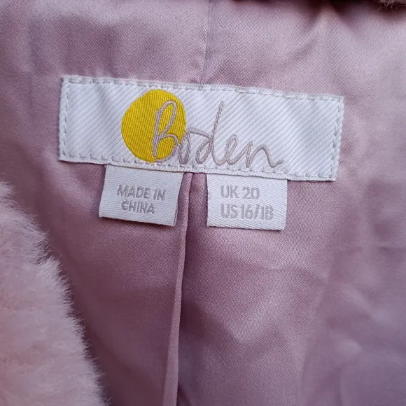 Boden Pink Sherpa Fleece Cropped Faux Fur Coat Size 16/18