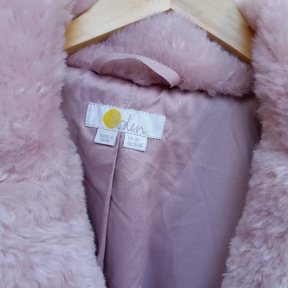 Boden Pink Sherpa Fleece Cropped Faux Fur Coat Size 16/18