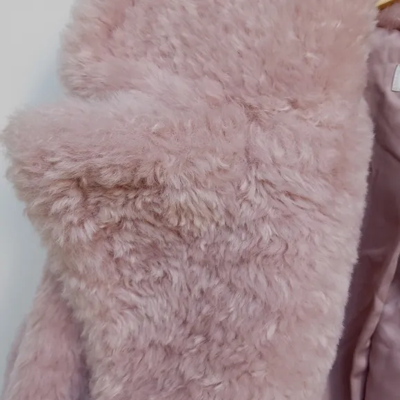 Boden Pink Sherpa Fleece Cropped Faux Fur Coat Size 16/18