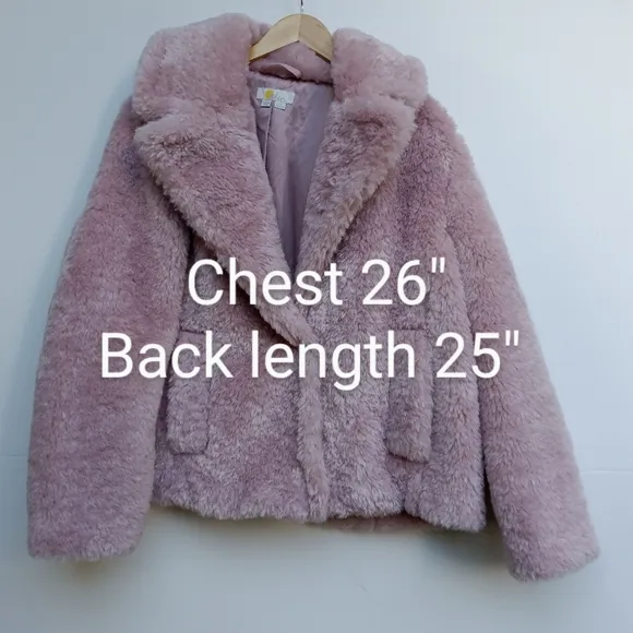 Boden Pink Sherpa Fleece Cropped Faux Fur Coat Size 16/18