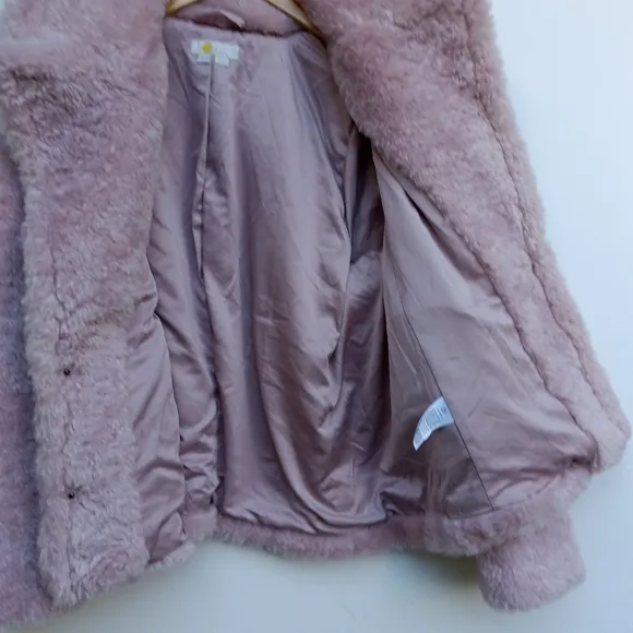 Boden Pink Sherpa Fleece Cropped Faux Fur Coat Size 16/18