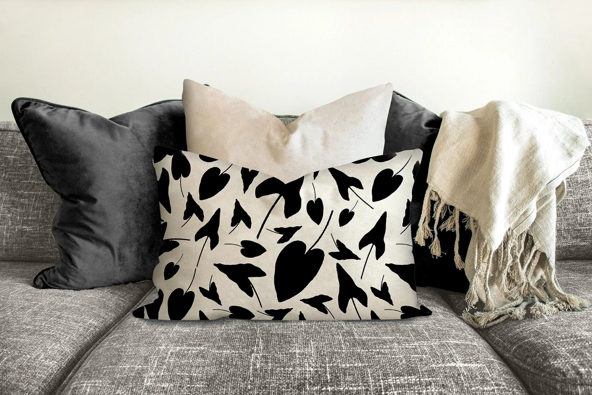 Botanical leaves silhouette pillow, tropical style pillow, Interior decor, home decor, pillow cover and insert, interior design, nature