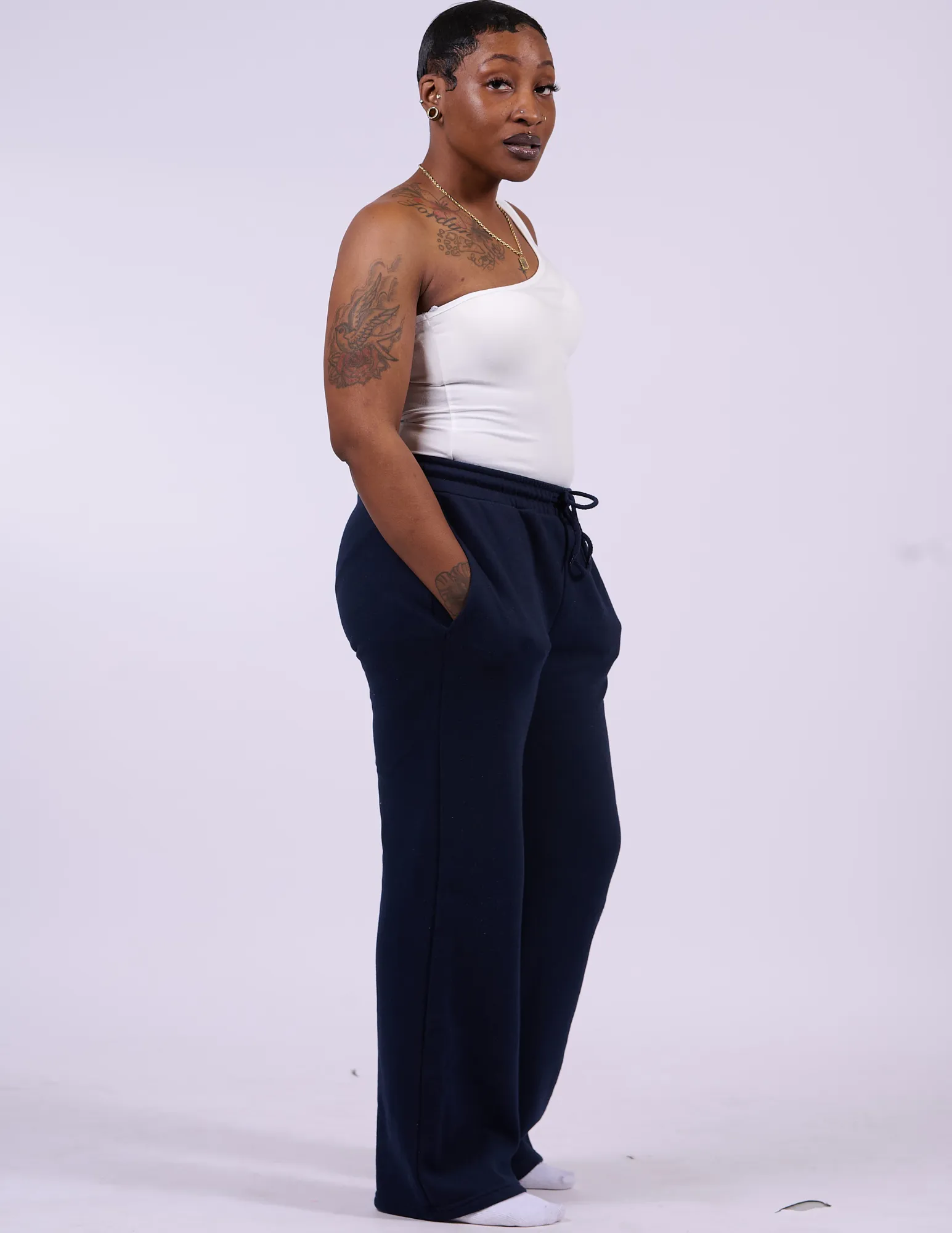 Butter Fleece Wide-Legged Pants | Navy